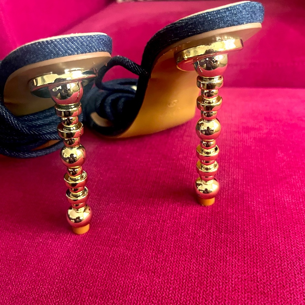Jean wrap-up heels with gold stiletto